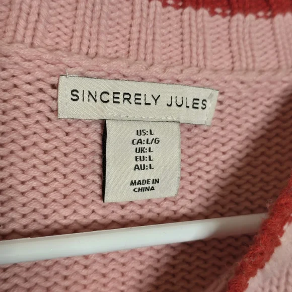 Sincerely Jules Dump Him Sweater L Pink Red Knit Cropped Preppy Girly - Picture 6 of 12